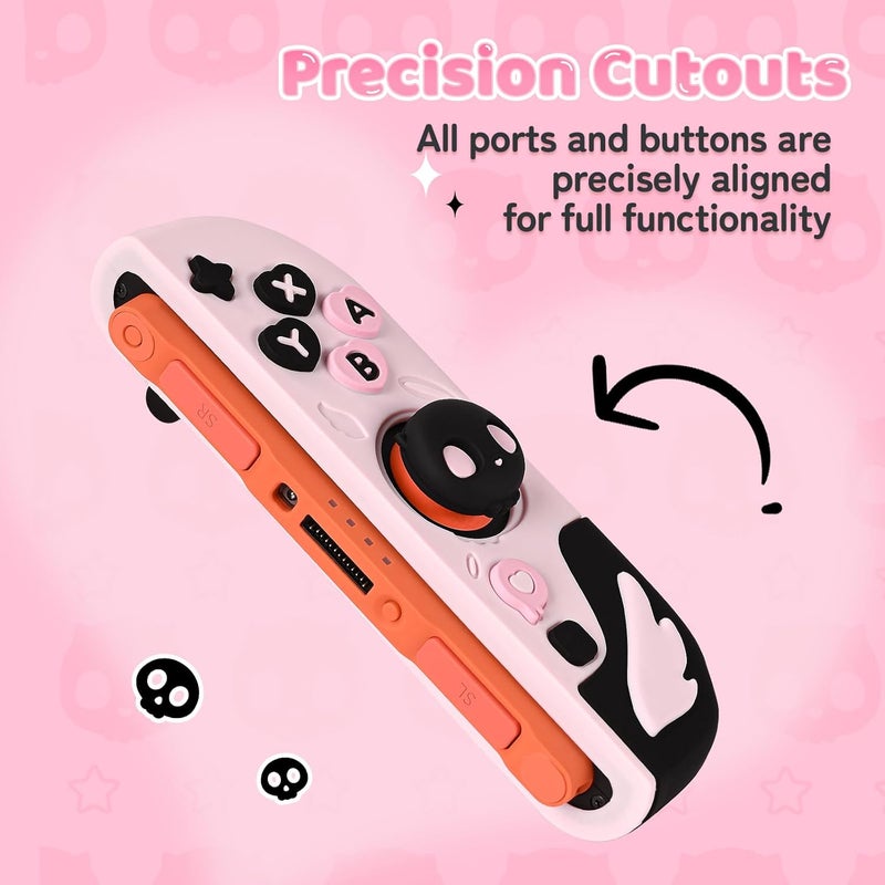 GEEKSHARE Protective Case Set Compatible with switch 2, PC Back Plate with Silicone Joysticks Covers, Includes 2 Thumb Grips, Waterproof Protection - Sweetheart Skull (Black & Pink) - Image 5